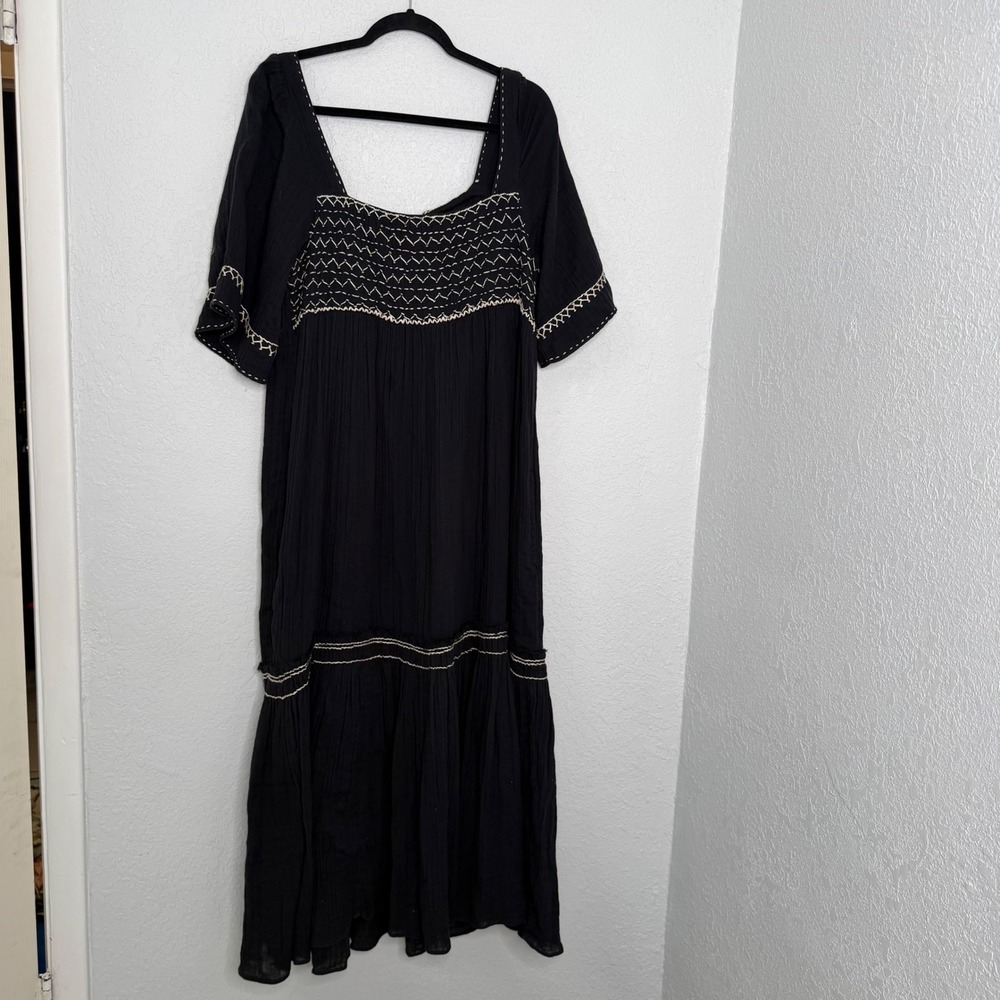 Free People Black Embroidered Gauze Maxi Dress Tassel Tie Back OB1118181 Mens M